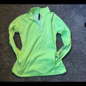 Neon green/yellow quarter zip pull over athletic long sleeve shirt